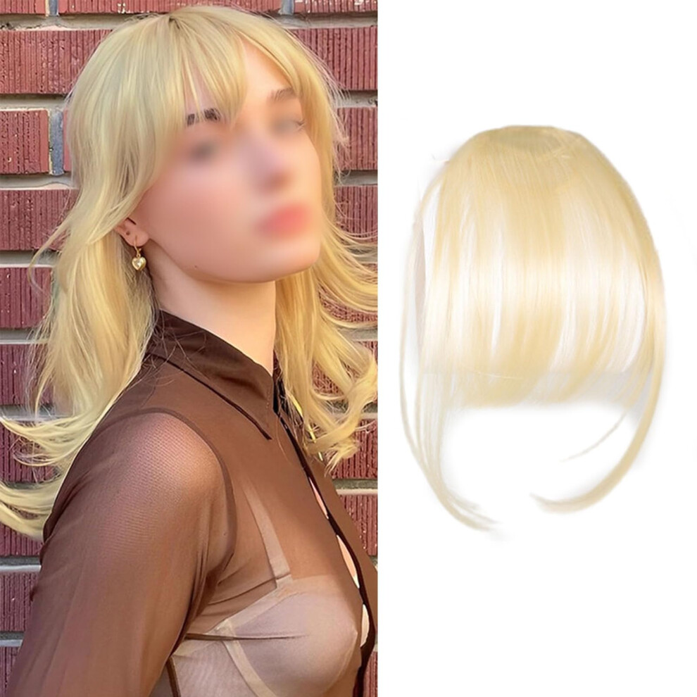 Unisex Clip In Bangs Synthetic Hairpieces Bleach Blonde Wispy Fringe Extensions For Women Daily Use Fluffy French Bangs