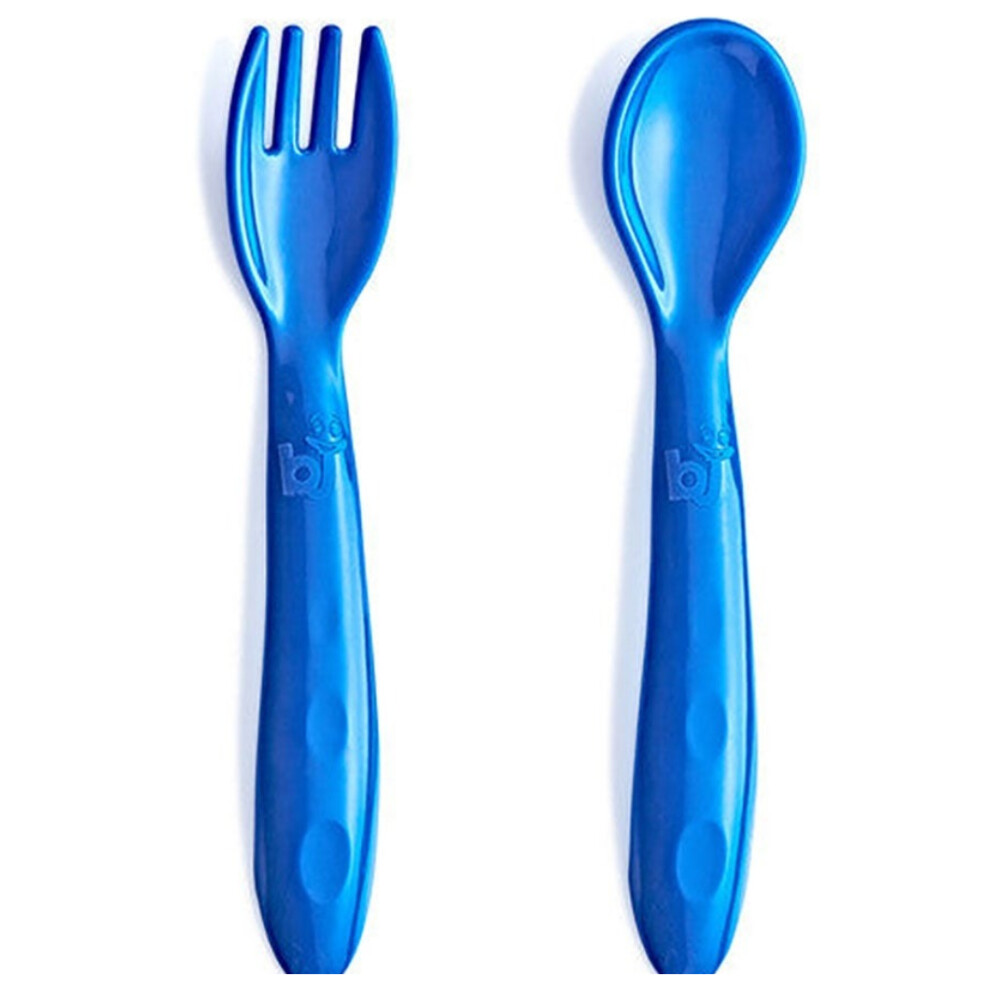 Babyjem Baby Spoon & Fork Set For 12+ Months |Soft, Rounded Edges For Comfort In Baby's Mouth - Blue