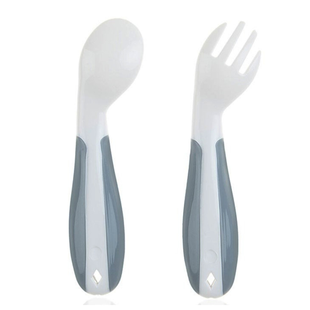 Babyjem Curved Right Handed Fork & Spoon Set For 6+ Months Baby|Ergonomic Handle Promotes Easy Grip & Control - White