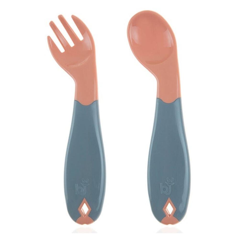 Babyjem Curved Right Handed Fork & Spoon Set For 6+ Months Baby |Ergonomic handle promotes easy grip & contro l- Rose