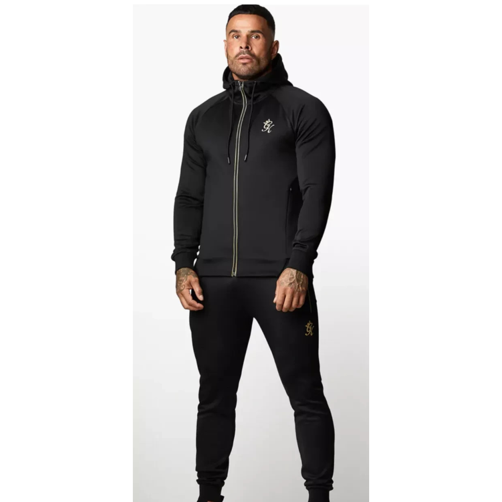 (Medium) Gym King Mens Black Gold Poly Reflective Tracksuit