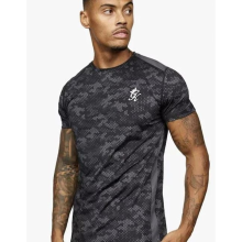 (XS) Gym King Mens Black Contrast Camo Panel T-Shirt
