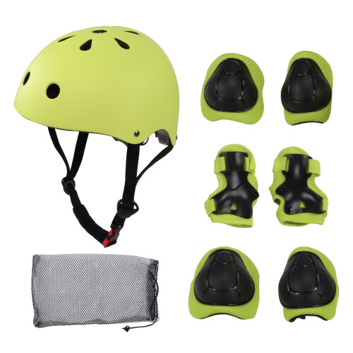 7 pezzi/set casco di sicurezza per bambini, ginocchiere e protezioni per gomiti, verde 1
