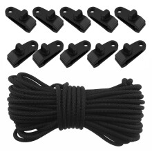 Bungee Rope Black 6mm - 10m + 10 x Clips for Tarpaulin Screw Type