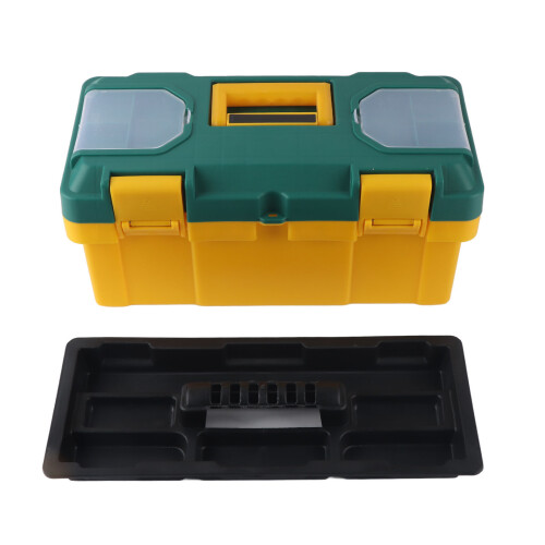 Portable Hardware Tool Box Car Storage with Removable Tray, 17in, Yellow Green 1
