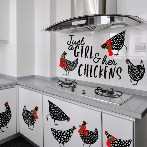 4pcs Kitchen Wall Stickers, 60x30cm Chicken Shape PVC Decor Set 2