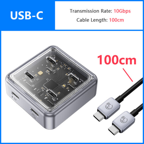 Dockingstation Multi 4 Port USB 3.0 Hub Splitter 10Gbps USB,,10Gbps USB-C 100cm