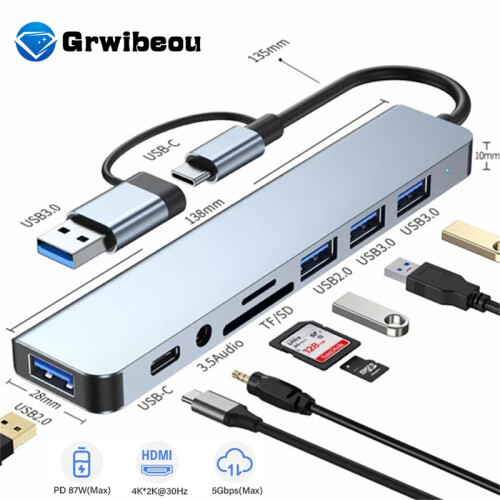 Dockingstation 8 in 1 USB 3.0 HUB USB-C HUB Dock,,7 in 1 1