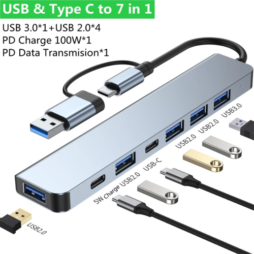 Dockingstation 8 in 1 USB 3.0 HUB USB-C HUB Dock,,7 in 1