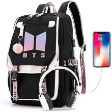 Kpop BTS Schulrucksäcke, USB- und Audiokabel-Schnittstellenunterbrecher, geeignet für Schüler