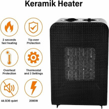 Mini-Keramikheizung mit Lüfter, energiesparend mit 2s Schnellheizung, Schutz vor