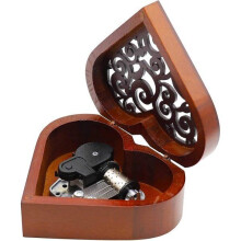 Spieluhr aus Holz, herzförmige Vintage-Spieluhr mit geschnitztem Holzmechanismus