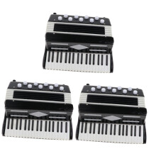 Miniature Accordion Musical Instrument Set - 3 Pcs Plastic Black Mini Accordions for Tabletop Decor and Mini House Scenes