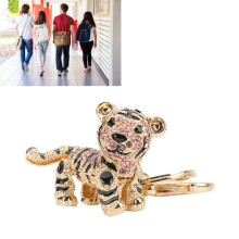Llavero 3D de tigre con strass, rosa, 5x4 cm, 1 pieza