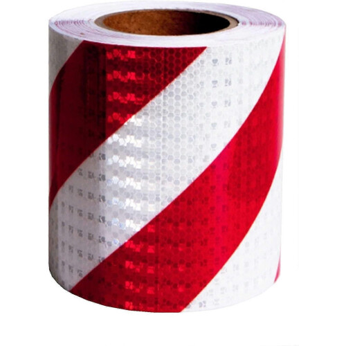 Laadukas – 15 cm x 25 m. Laadukas punainen ja valkoinen varoitusteippi, vedenpitävä