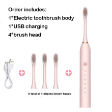 (Vaaleanpunainen 4 päätä) Älykäs sähköinen hammasharja USB-ladattava hampaat Clean Whitening Sonic-h