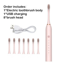 (Vaaleanpunainen 8-pää) Älykäs sähköinen hammasharja USB-ladattava hampaat Clean Whitening Sonic-ham