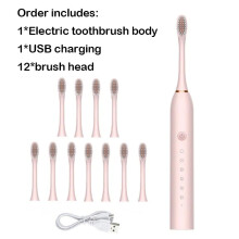 (Vaaleanpunainen 12-päinen) Älykäs sähköinen hammasharja USB-ladattava hampaat Clean Whitening Sonic