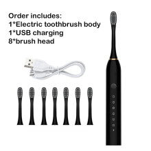 (Musta 8-päinen) Älykäs sähköinen hammasharja USB-ladattava hampaat Clean Whitening Sonic-hammasharj