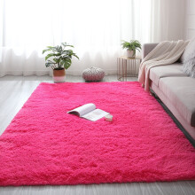 (Long-pile pink [Soft and thickened, 120*200cm) Simple solid-color living room silk and wool carpet, tie-dyed thickened, bedroom long-wool bay window bedside blanket, floor mat