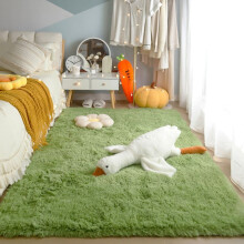 (Long pile light green [Soft and thickened], 100*160cm) Simple solid-color living room silk and wool carpet, tie-dyed thickened, bedroom long-wool bay window bedside blanket, floor mat