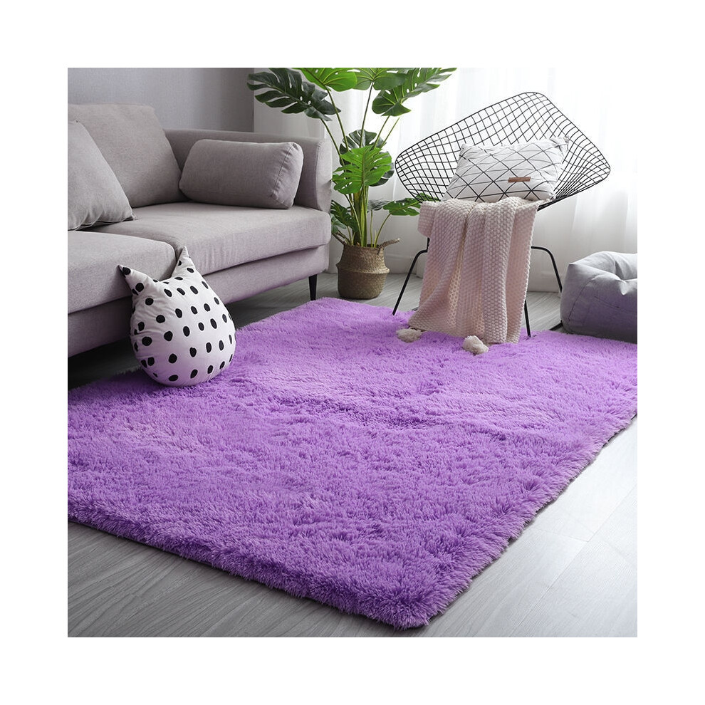 (Long pile purple [Soft and thickened], 60*160cm) Simple solid-color living room silk and wool carpet, tie-dyed thickened, bedroom long-wool bay windo
