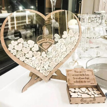 Wedding Guest Book Alternative Wooden Heart Drop Box - Rustic Table Decoration for Weddings, 30x30cm, Customizable Design