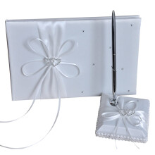 Wedding Guest Book, Elegant Signature Message Book with Ribbon Bow, White Pen Holder for Engagement, Birthday, and Party