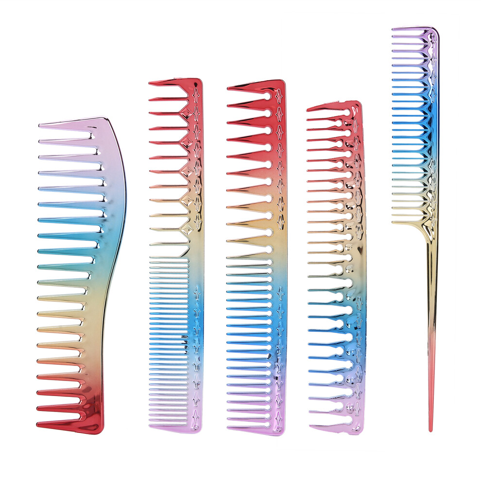 5pcs Space Aluminum Colorful Gradient Haircut Comb