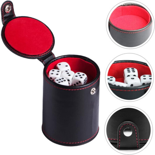 Leather Dice Cup Set with Double-Layered Storage, Comfortable Texture, Ideal for Gaming, Durable Material, Black Color 1