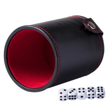 Leather Dice Cup Set with Double-Layered Storage, Comfortable Texture, Ideal for Gaming, Durable Material, Black Color