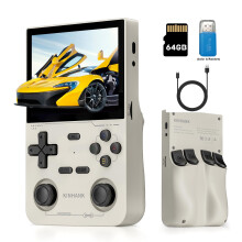 K36 Handheld Retro Game Console with 9000+ Games, 64GB TF Card, 3.5 Inch IPS Screen, Portable Grey Gaming Device