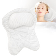 Bath Pillows for Tub, Luxury 4D Mesh Fabric Neck and Back Support with Non-Slip Suction Cups for Home Spa Use