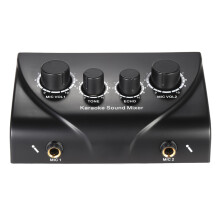 Karaoke Sound Mixer Dual Mic Inputs with 3.5mm Cable, Portable Audio Mixer for Home Karaoke and Music Mixing