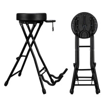 Folding Guitar Performance Stool with Stand and Footrest, Portable Design, Comfortable, Strong Load-Bearing, Black