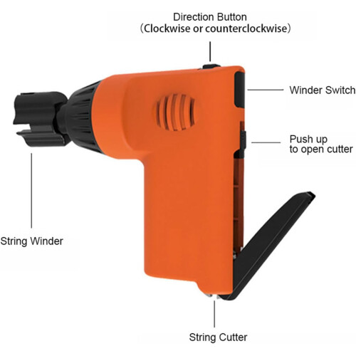 Guitar Electric String Winder and Cutter USB Rechargeable Universal Restringing Tool for All Instruments - Orange 2