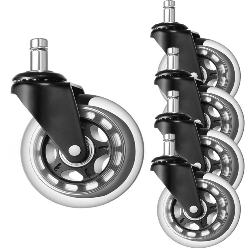 Office Chair Caster Wheels Replacement Set Of 5, Rubber Casters For Tile, Hardwood Floors, Carpets, Universal Fit 6493810720215