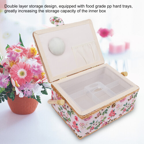 Large Double Layer Sewing Basket with Comfortable Handle, 24x17.5x13cm 2