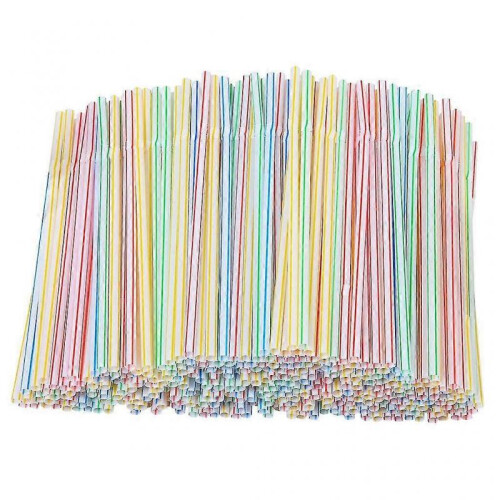 200 Pieces Plastic Drinking Straws 8 Inches Long Multi-Colored Striped Bedable
