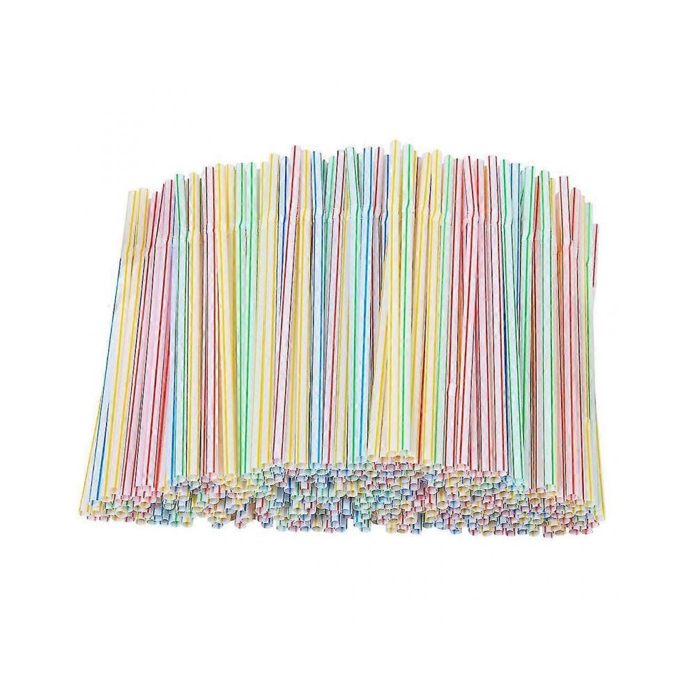 200 Pieces Plastic Drinking Straws 8 Inches Long Multi-Colored Striped Bedable-image