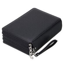 200 Slots Colored Pencil Organizer Case - Deluxe Black PU Leather Pencil Holder with Removable Handle for Watercolor Pencils