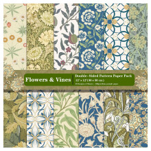 Scrapbook Paper 12x12, 24 Sheets Double Sided Floral Cardstock, Vintage Flower Pattern, 160gsm Heavyweight Craft Paper Pad
