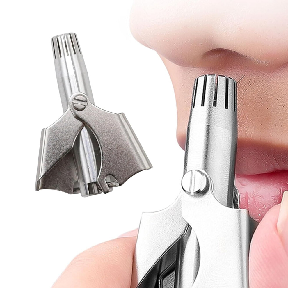 Stainless Steel Portable Manual Nose Hair Trimmer for Men, 6 Teeth Design, Safe Painless Grooming, Includes Bag & Brush