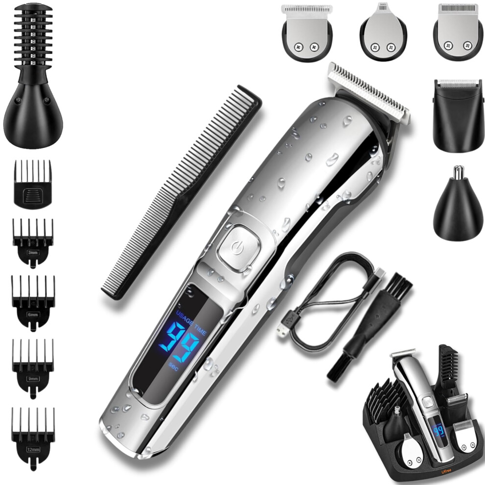 Silver Trimmer For Men With Waterproof Electric Razor, Cordless Hair Clippers For Face, Body, Mustache Grooming, Color