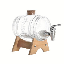 (Transparent) Thickened Transparent Glass Barrel with Tap,33.81oz Capacity, ABS Base and Cork Stopper,Serving Drinks