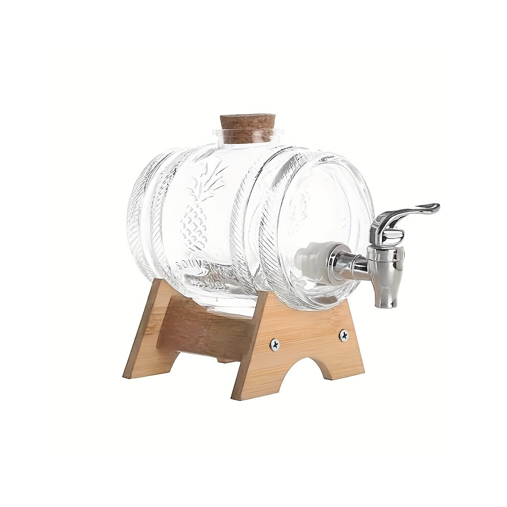 (Transparent) Thickened Transparent Glass Barrel with Tap,33.81oz Capacity, ABS Base and Cork Stopper,Serving Drinks