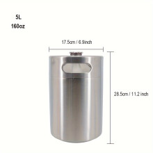 (5L) Mini Beer Keg 2/3.6/4/5L Food Grade Stainless Steel 304 Silvery Single Wall Screw Cap Refillable Portable Homebrew Kegging Craft