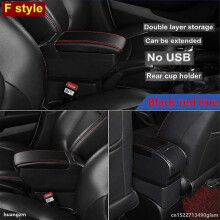 (F Noir Rouge Sans USB) Accoudoir Boîte Pour Ford Fiesta 2011-2019 Double couche Central Store Console