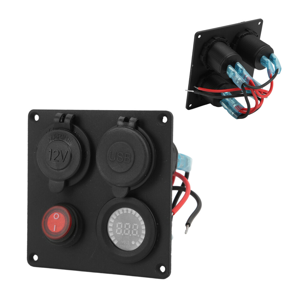 Multifunction 1 Gang Switch Panel With Dual Qc3.0 Usb & Volt Meter 12V/24V 8761342602841