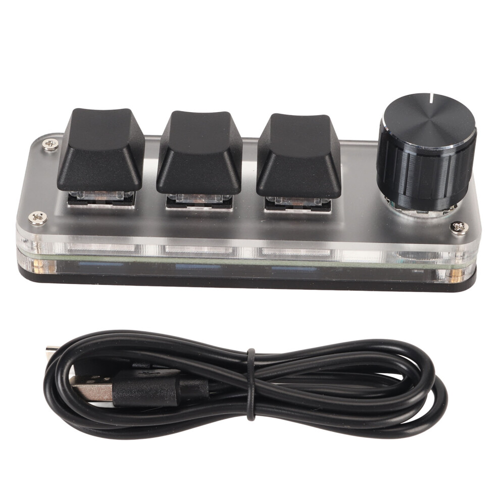 Usb Mini 3 Key Keypad With Knob Diy Programmable Blue/Black 9387669189729